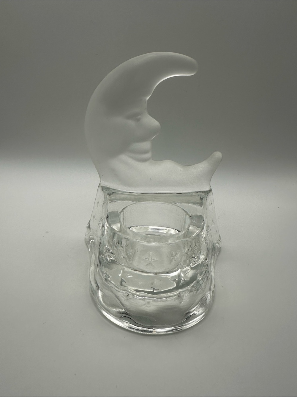 Frosted Glass Celestial Crescent Moon Tea Light Holder Clear - Picture 3 of 10